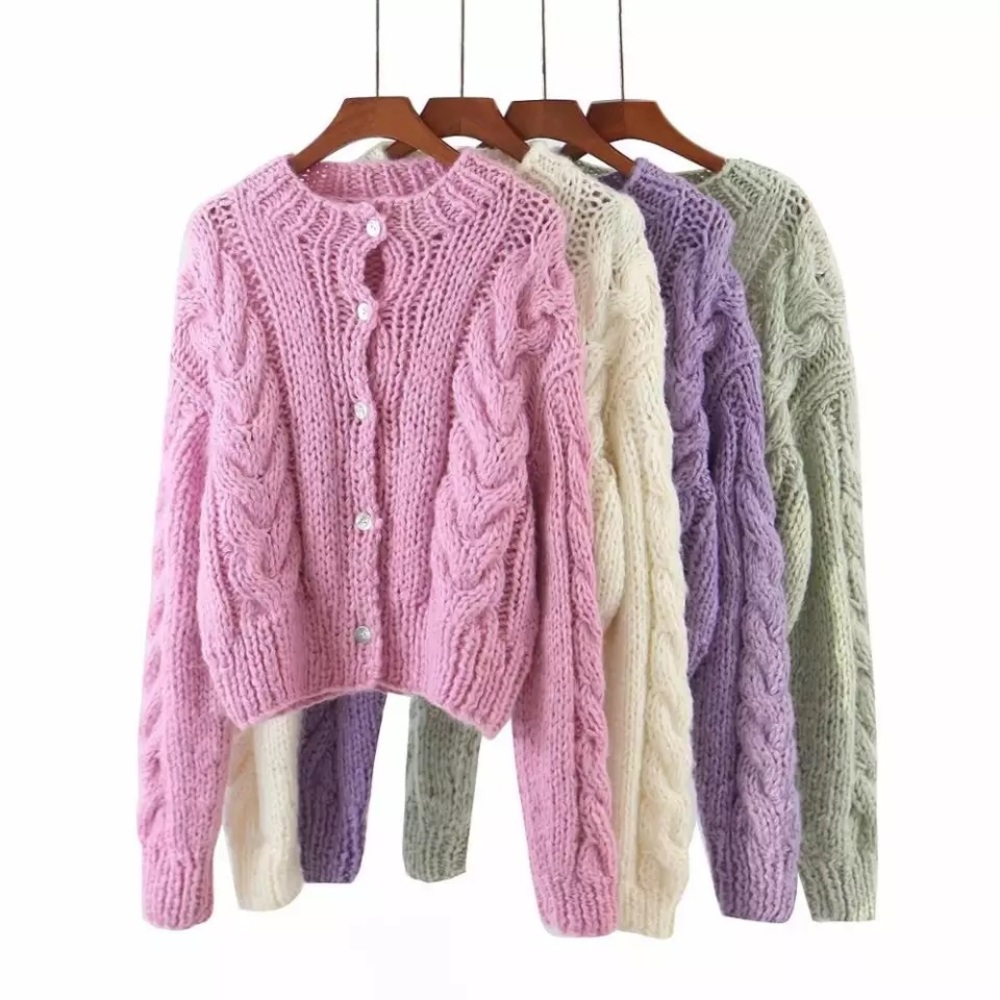 Cable knit sweater cardigan white cream womens twist button purple lilac - Picture 7 of 16